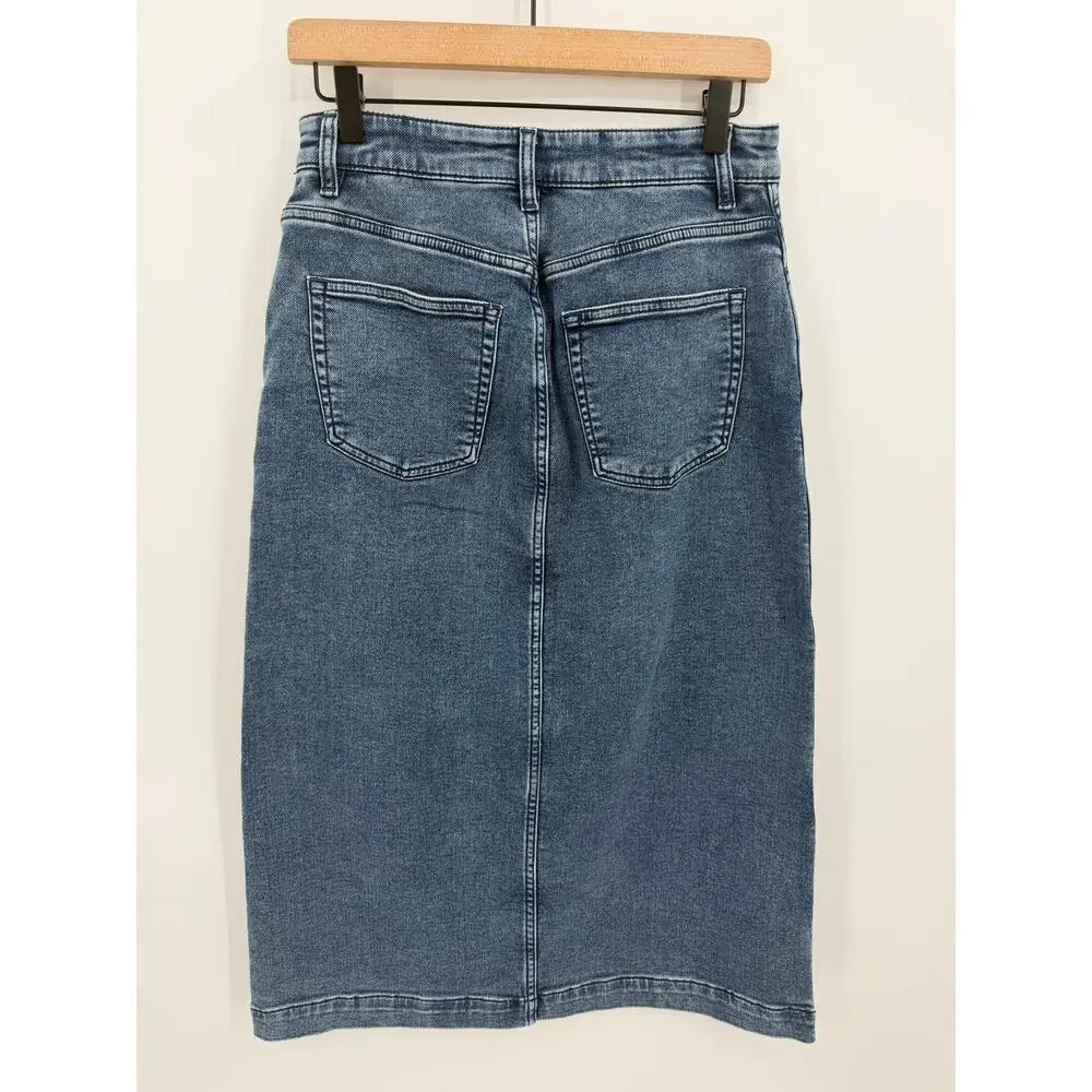 Faherty Stretch Terry Midi Skirt Riverton Denim Look A-Line NWT Size 6 Coastl